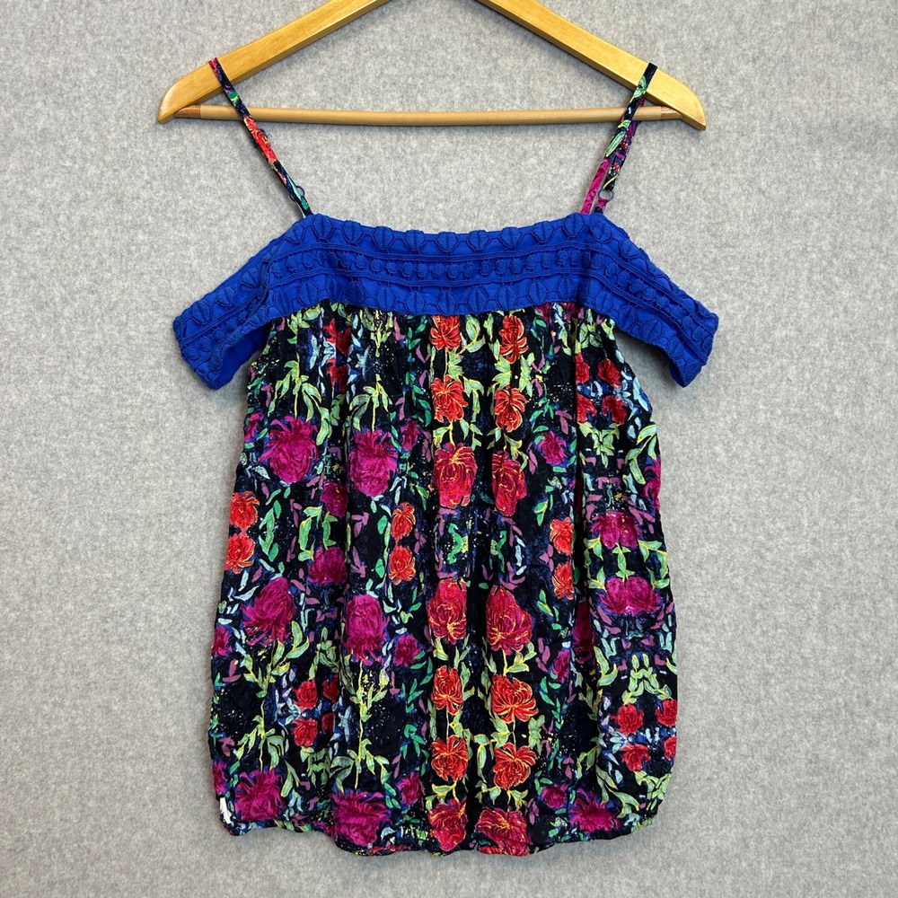 Nicole by Nicole Miller Size S Dark Floral Cold Shoulder Tank Top Artsy Festival